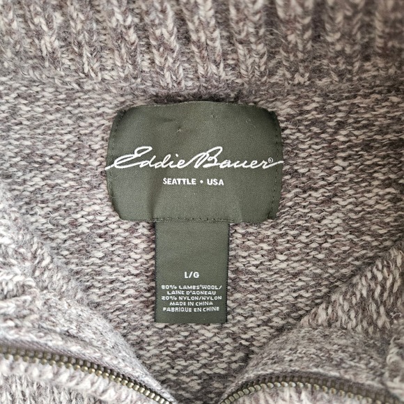 Eddie Bauer Sweater Mens L‎ Gray 1/4 Zip Mock Neck Lambs Wool Blend Fair Isle - Picture 4 of 8